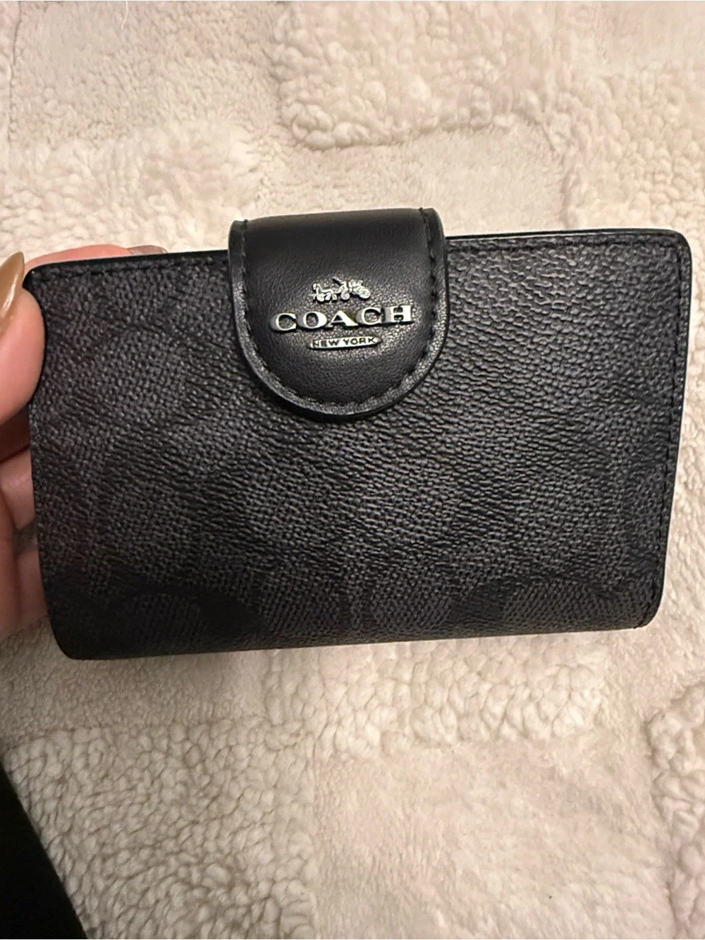 Coach Black Signature Leather Card Holder with Logo Snap